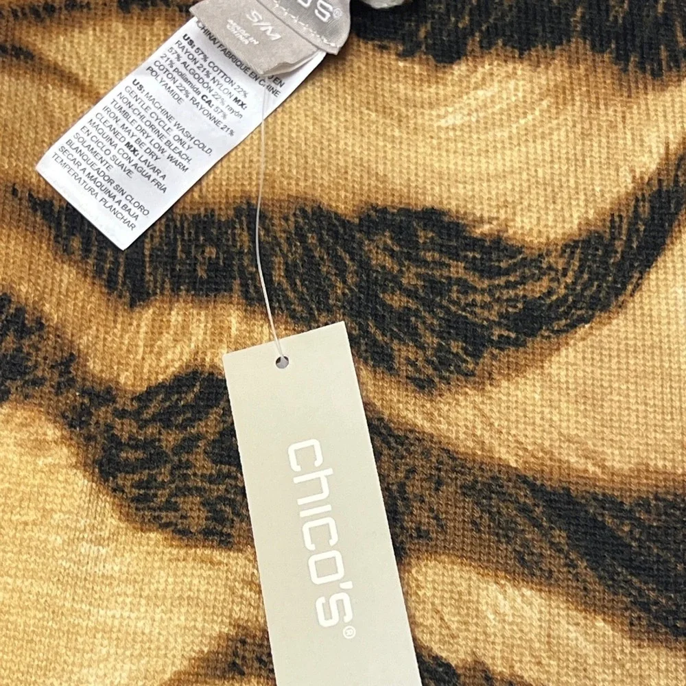 Chico's Tiger Essence Ruana Wrap S/M Animal Print Open Front Cotton Blend New